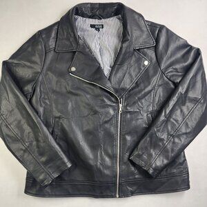 a.n.a A New Approach XL Black Faux Leather Biker Jacket Zipped Pockets Zipper